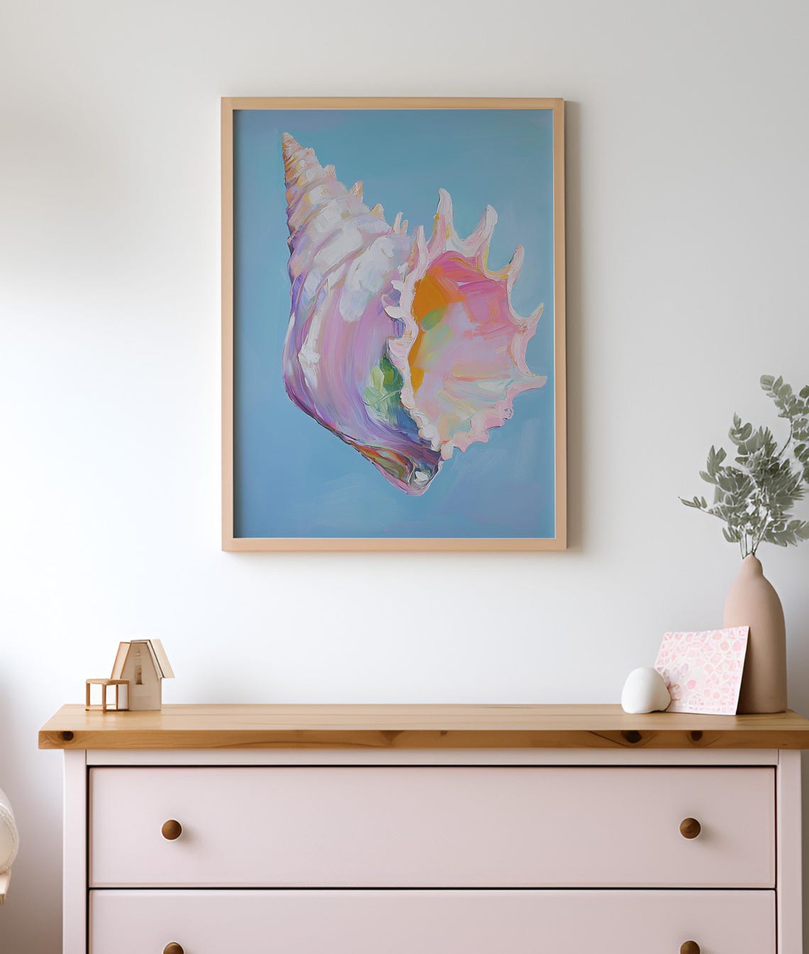 Pastel Conch Seashell on Sky Blue Coastal Beach House Decor Poster - Image 3