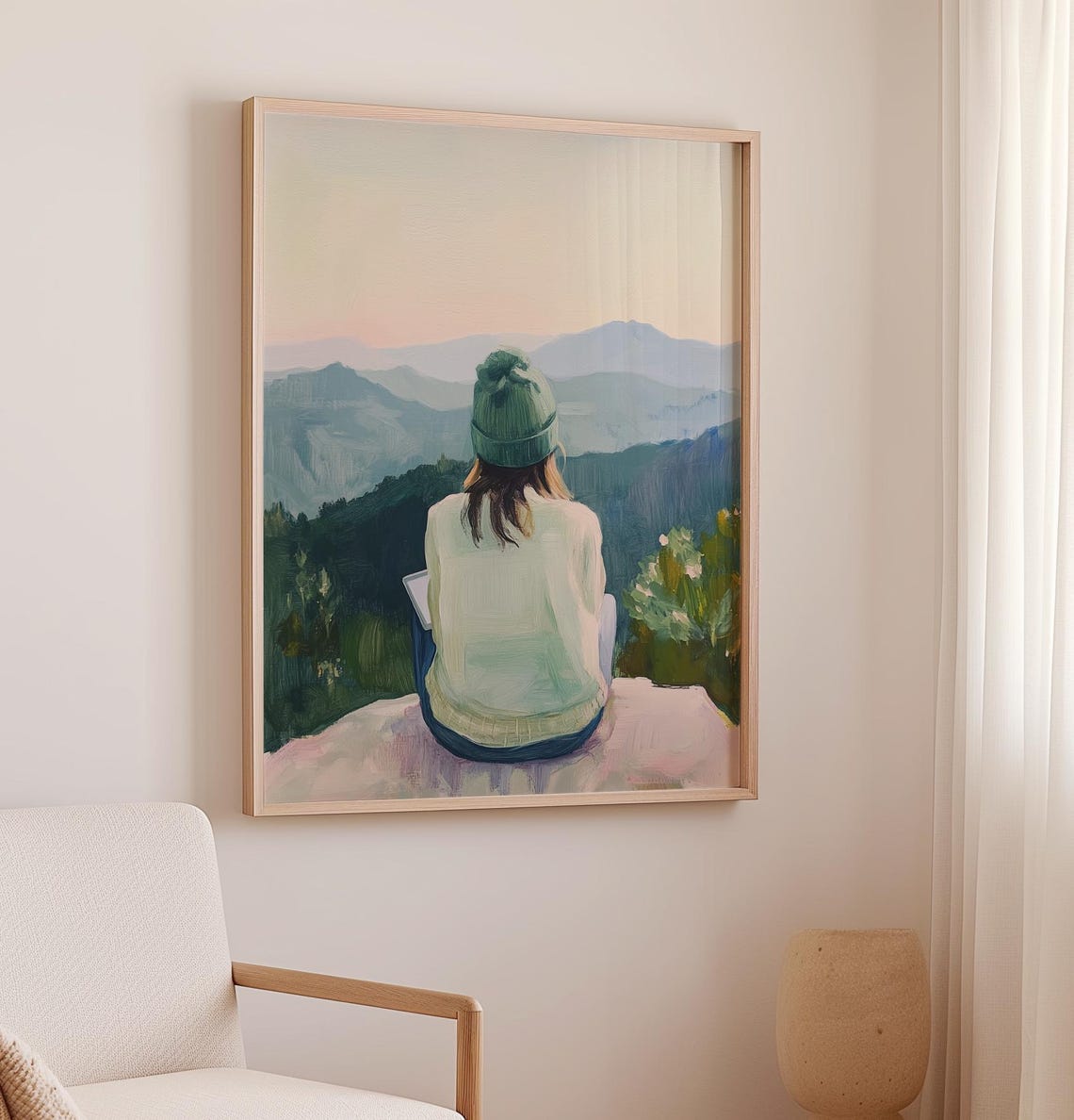 Hiker Overlooking Mountain Sunset Layers Adventure Travel Poster - Image 3