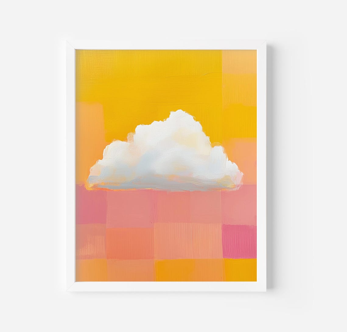 Soft Fluffy White Cloud On Warm Color Block Abstract Sky Poster