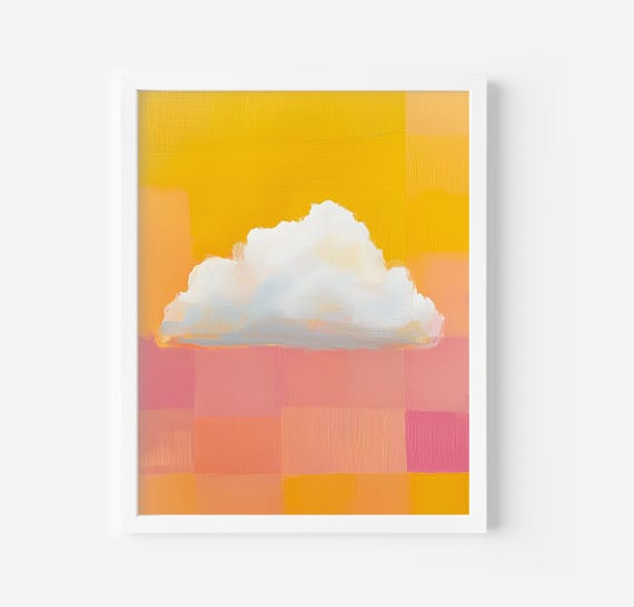 Checkered Cloud Print Minimalist Wall Art Happy Wall Print Abstract Cloud Art Cloud Print Girly Decor Living Room Art Bedroom Poster