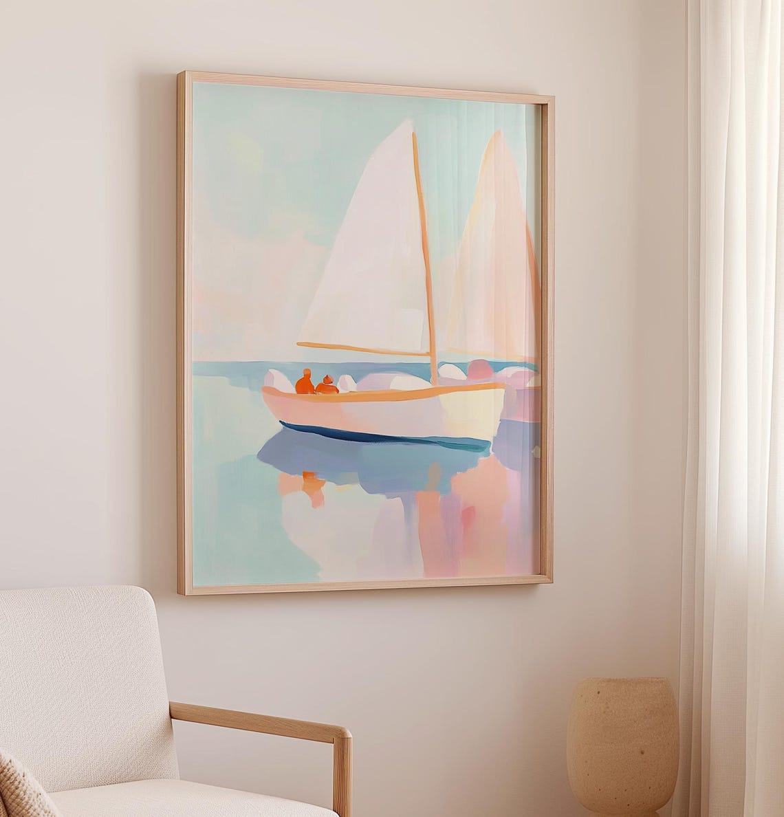 Pastel Sailboat Calm Water Coastal Regatta Sailing Art Poster - Image 2