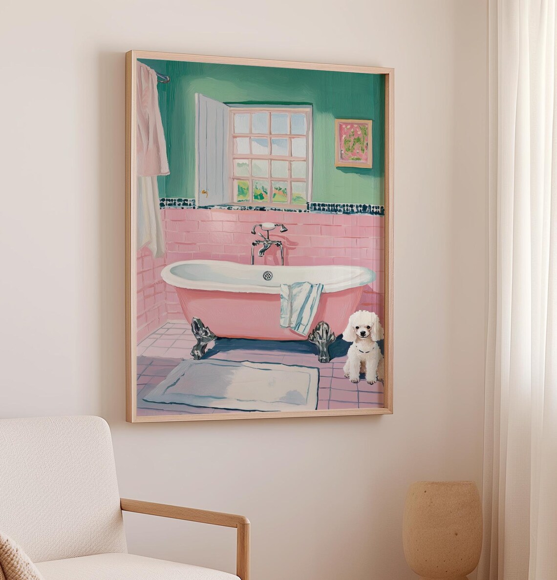Toy Poodle Bathtub Poster, Pink Bathroom Decor - Image 3