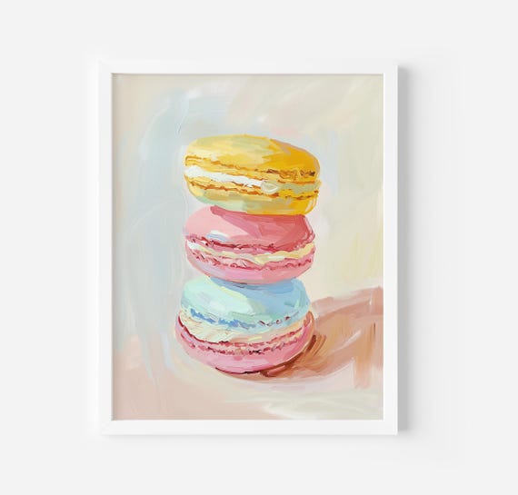Macarons Cookies Art Print Vintage Food Print Trendy French Poster Macaroons Dessert Art Decor Sweet Treat Kitchen Bakery Or Cafe Decor