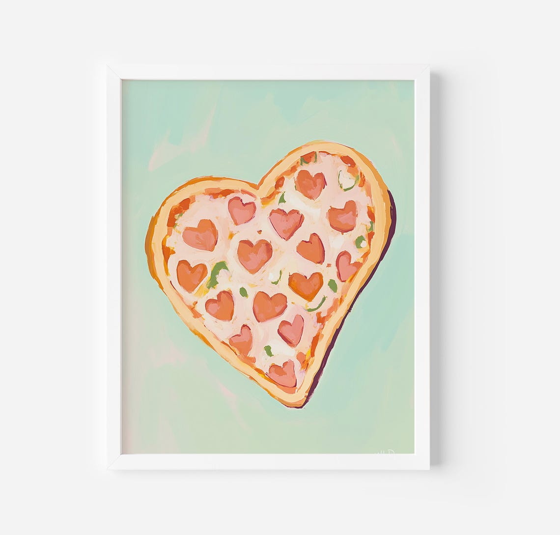 Valentines Pizza Print Art Trendy Kitchen Decor Retro Pizza Poster Cute Food Kitchen Art Aesthetic Kitchen Art Print