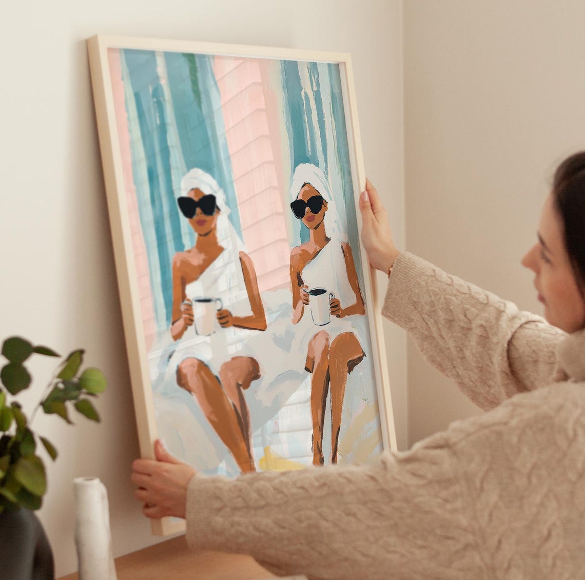 Girls Spa Day Robes and Sunglasses Friendship Coffee Art Poster - Image 3