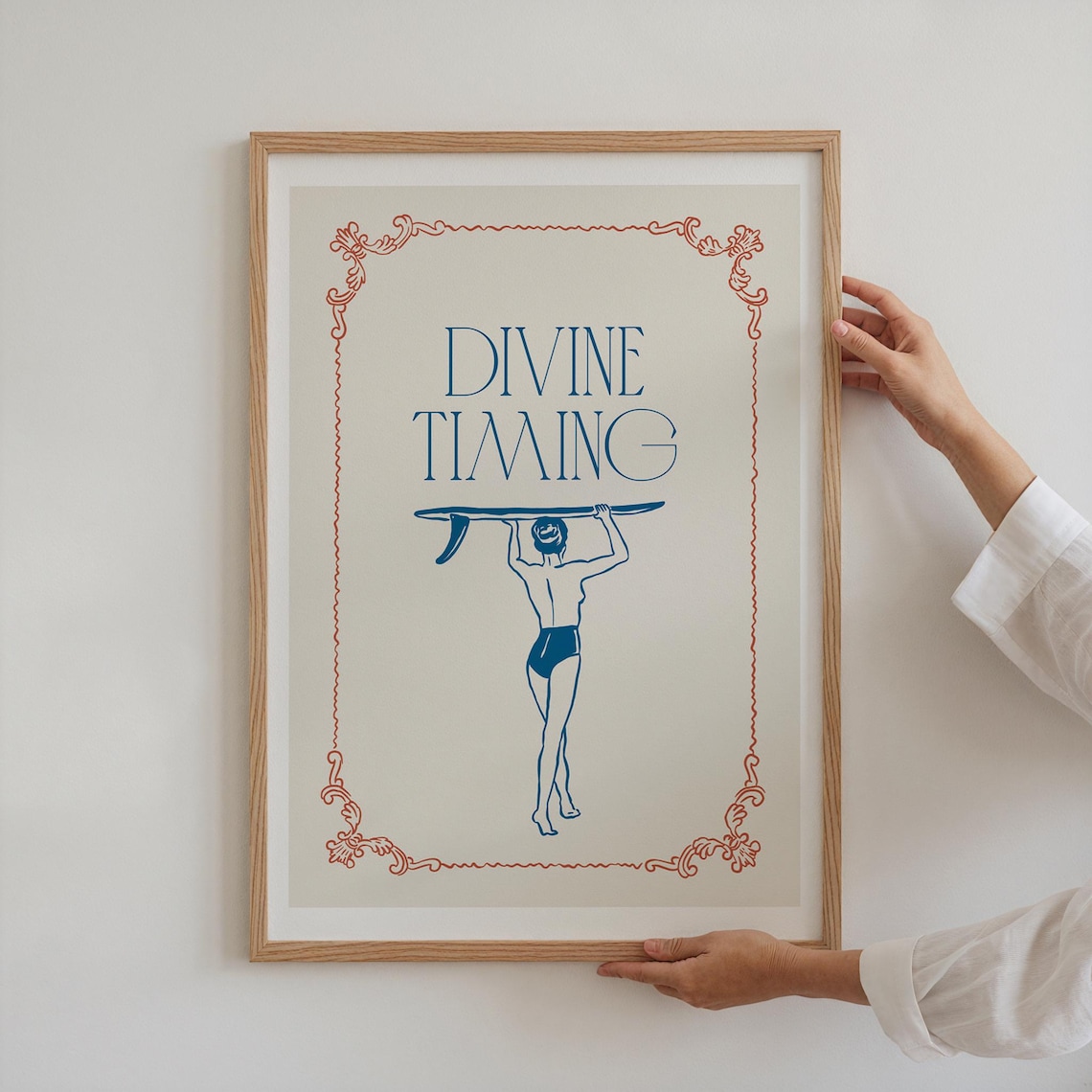 Divine Timing Surfer Girl Print Retro Beach Surf Quote Art Poster