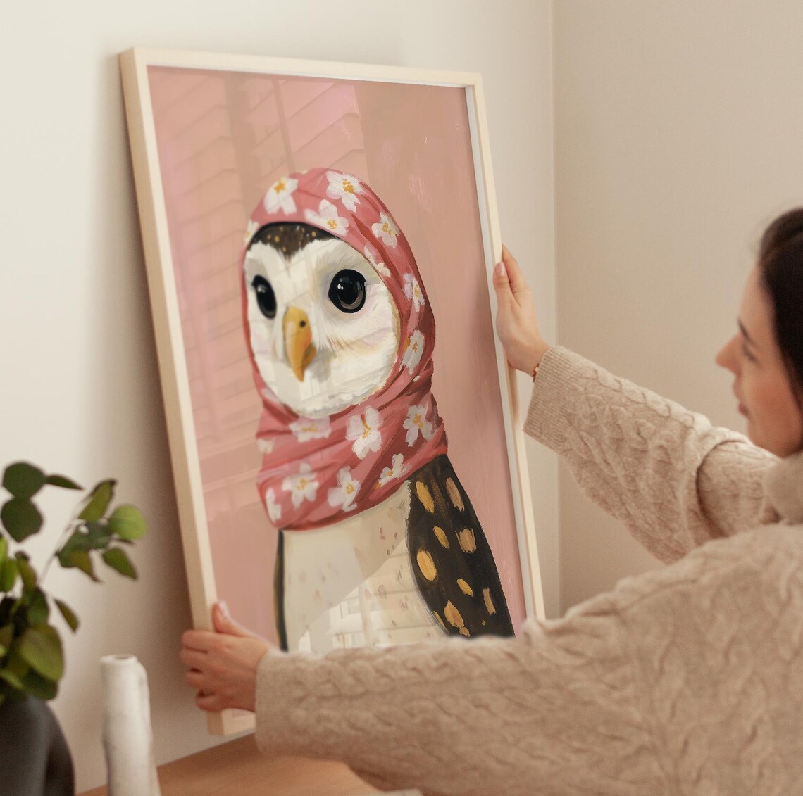 Babushka Owl Vintage Art Print, Soft Aesthetic - Image 3
