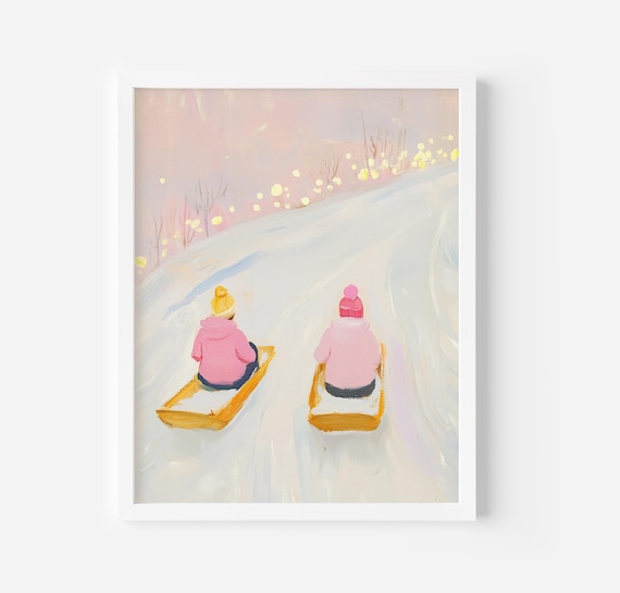 Pink Christmas Winter Holiday Decor Snowy Landscape Print