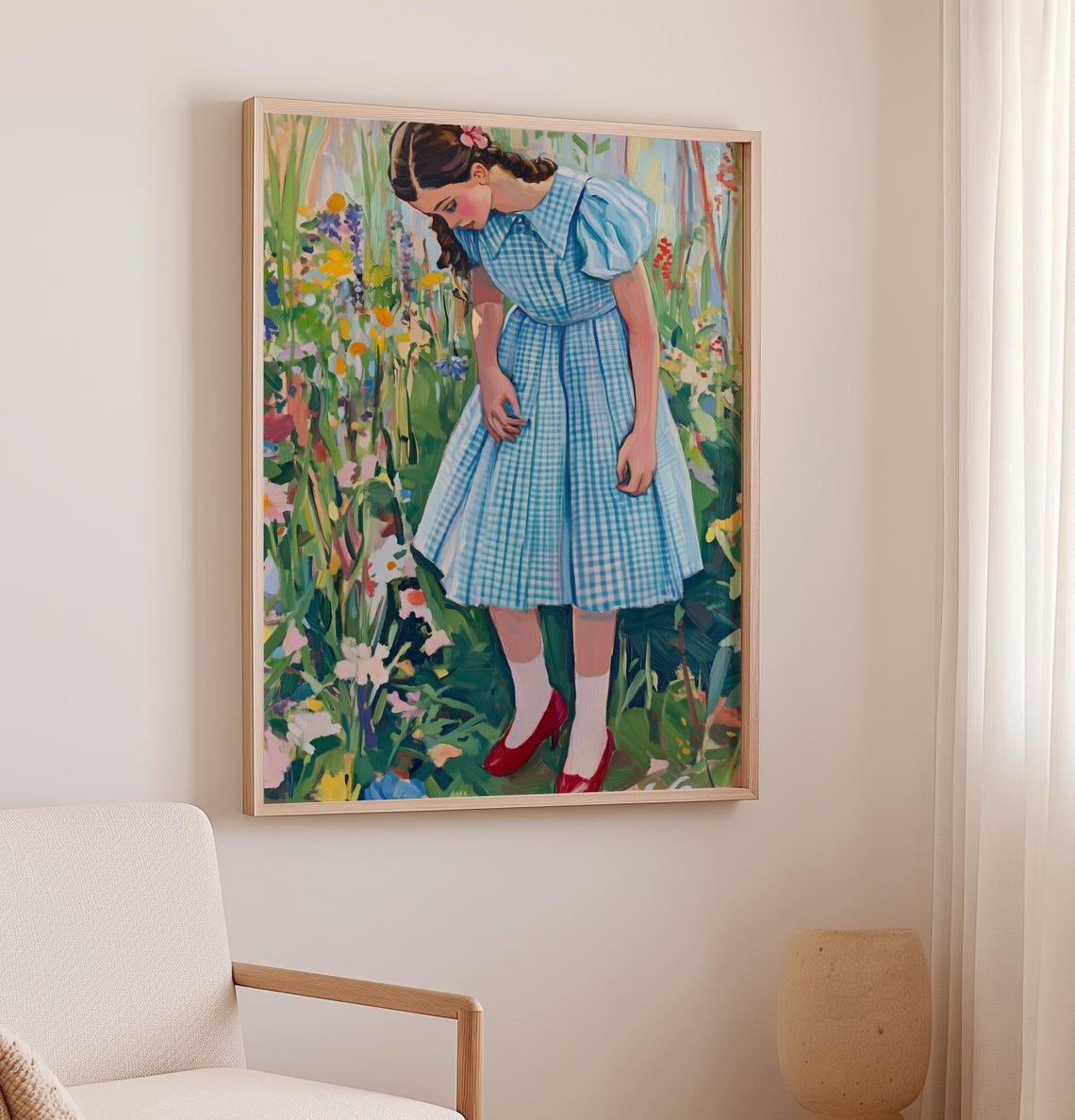 Dorothy Gale In Blue Gingham And Ruby Slippers Flower Field Poster - Image 2