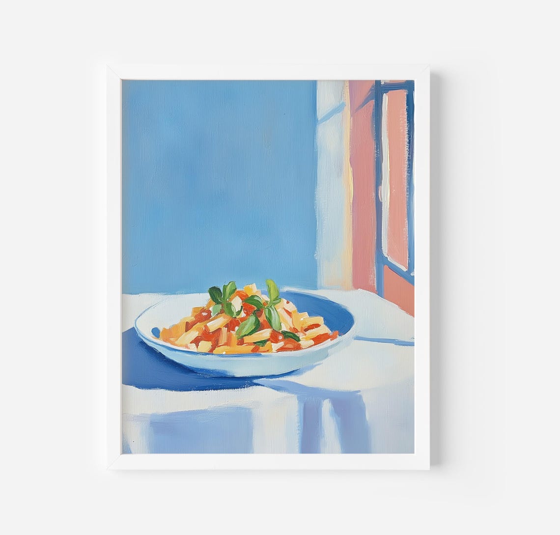 Pasta Plate with Tomato and Basil by Sunlit Window Food Lover Poster