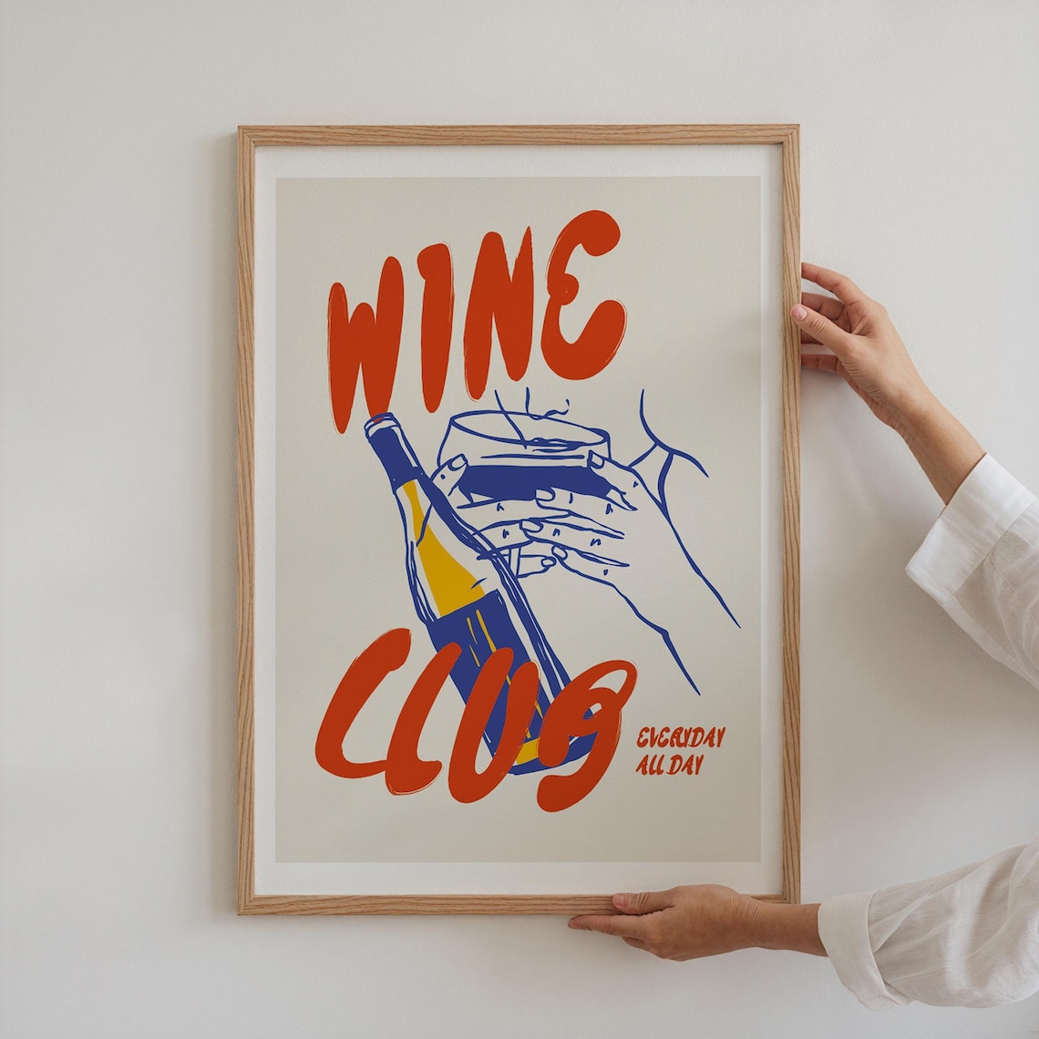 Wine Club Everyday All Day Poster Retro Wine Bottle Glass Kitchen Wall Art