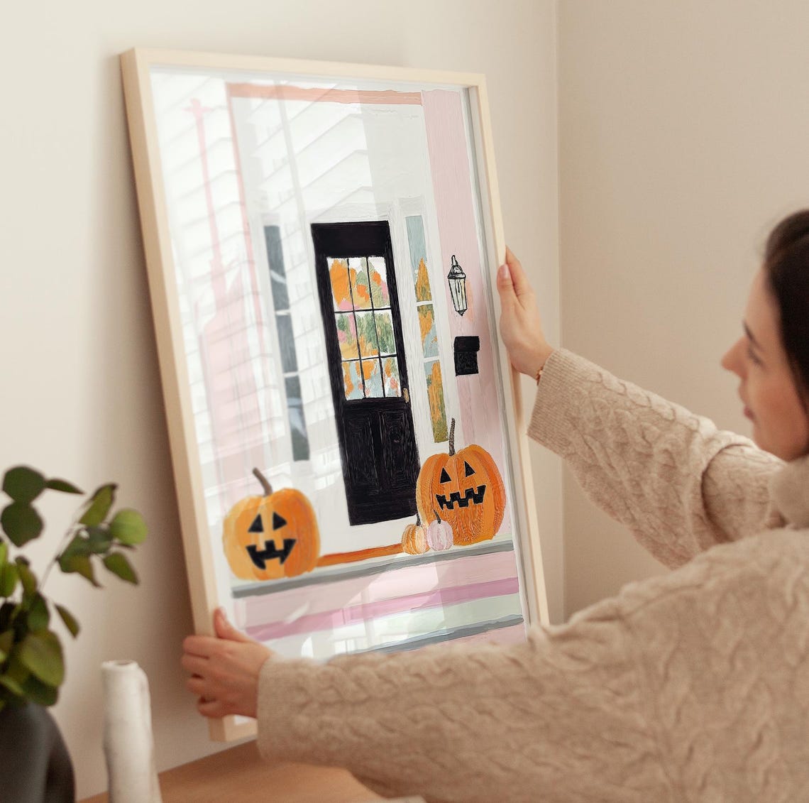 Halloween Front Porch with Jack O Lanterns Spooky Cute Art Poster - Image 3