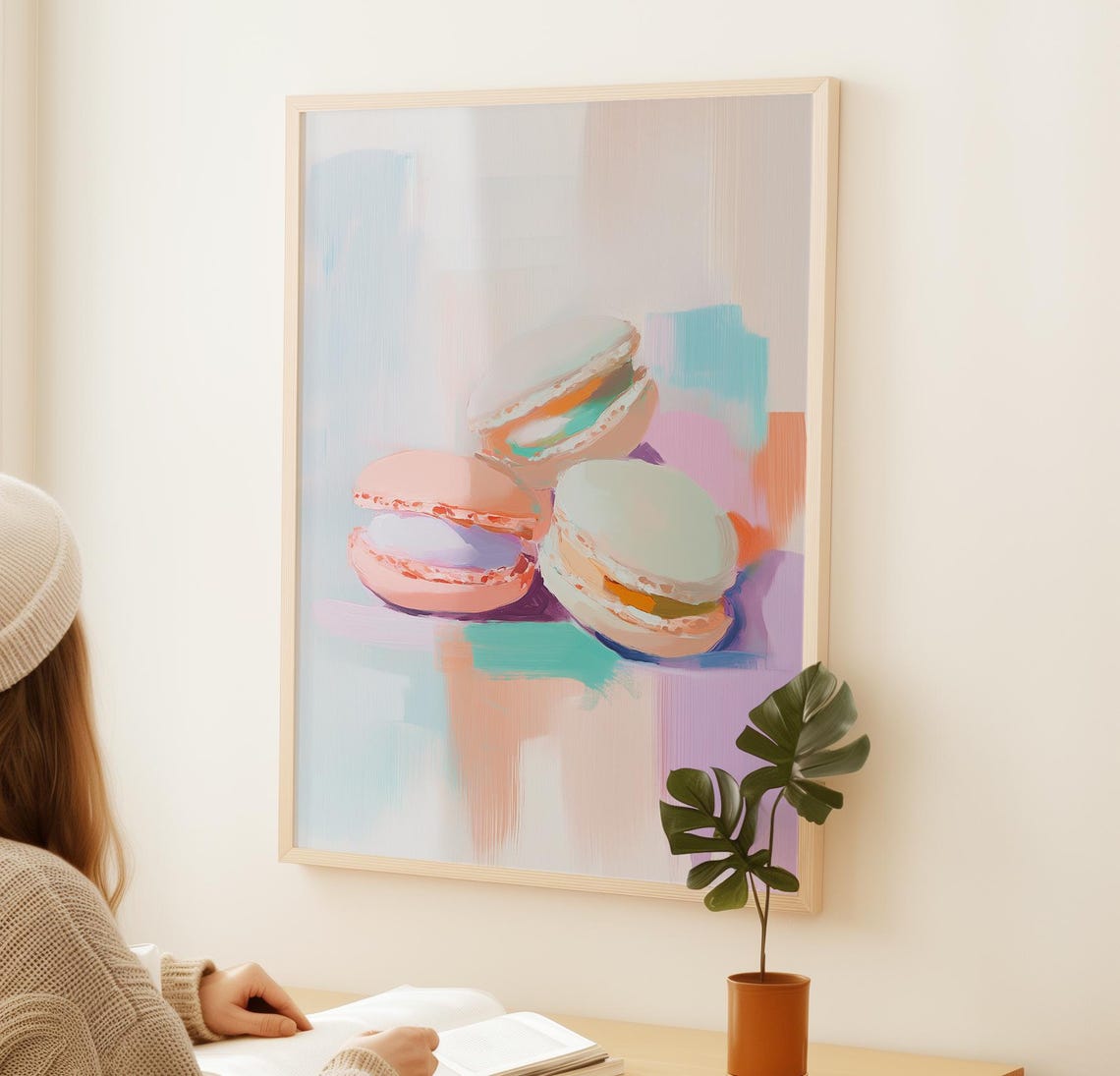 French Macarons Pastel Dessert Watercolor Painting Kitchen Poster - Image 2