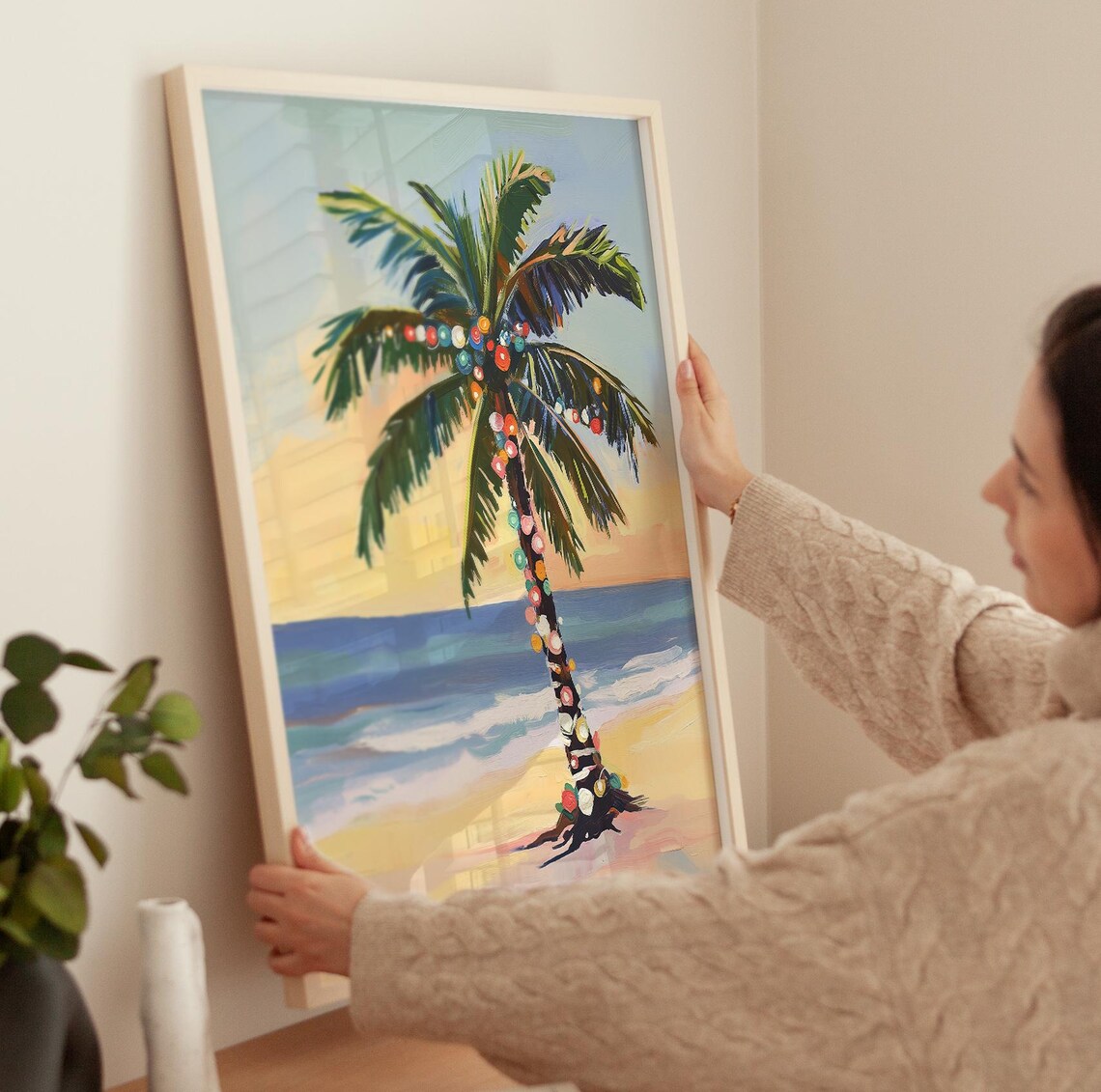 Palm Christmas Tree Poster, Boho Christmas Art
