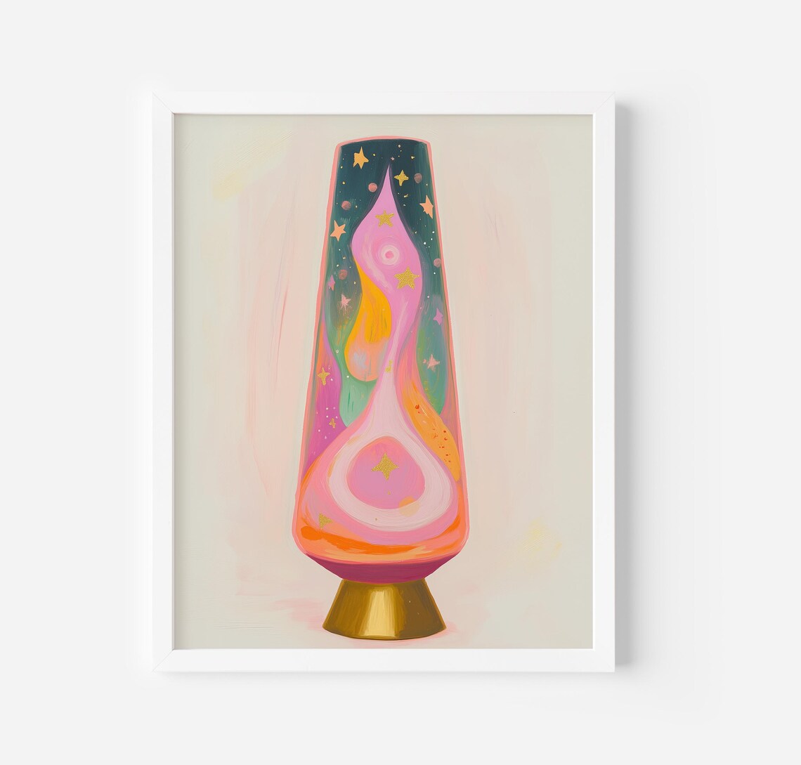 Retro Pink Lava Lamp with Stars Groovy Psychedelic Room Decor Poster