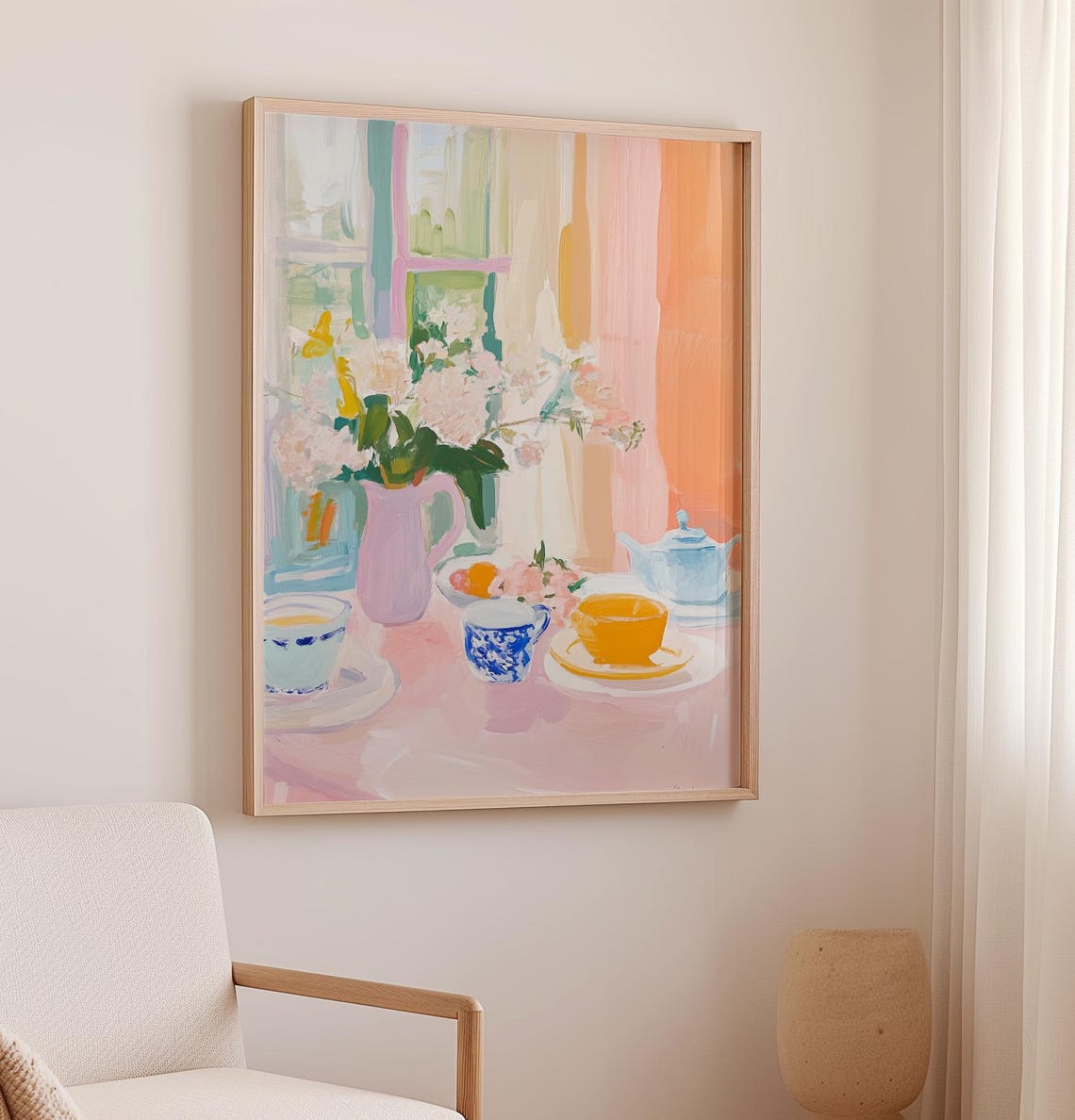 Cozy Floral Breakfast Table Tea Cups Pastel Still Life Poster - Image 2