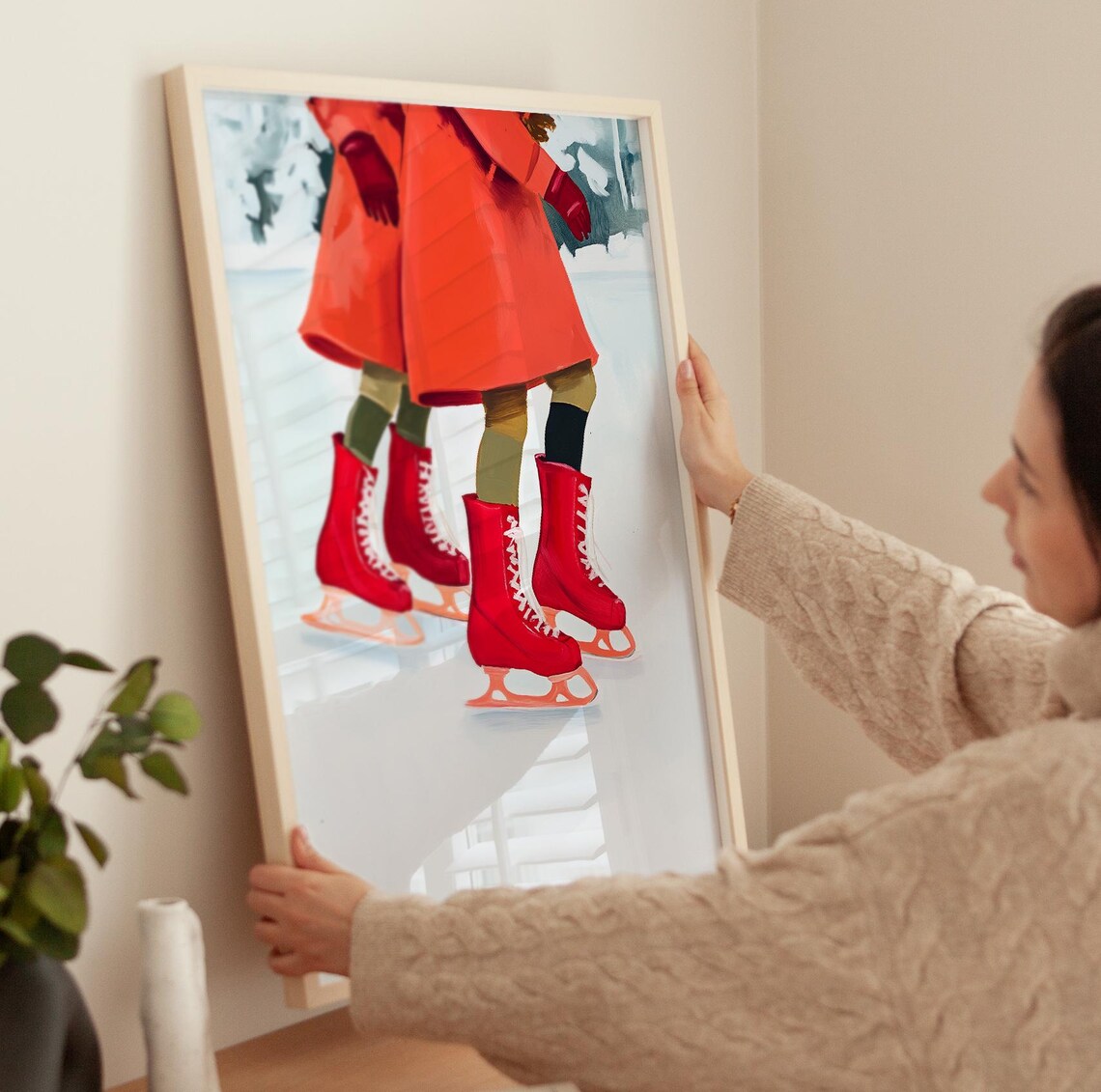 Girls In Red Ice Skates Gliding Across The Ice Winter Poster - Image 3