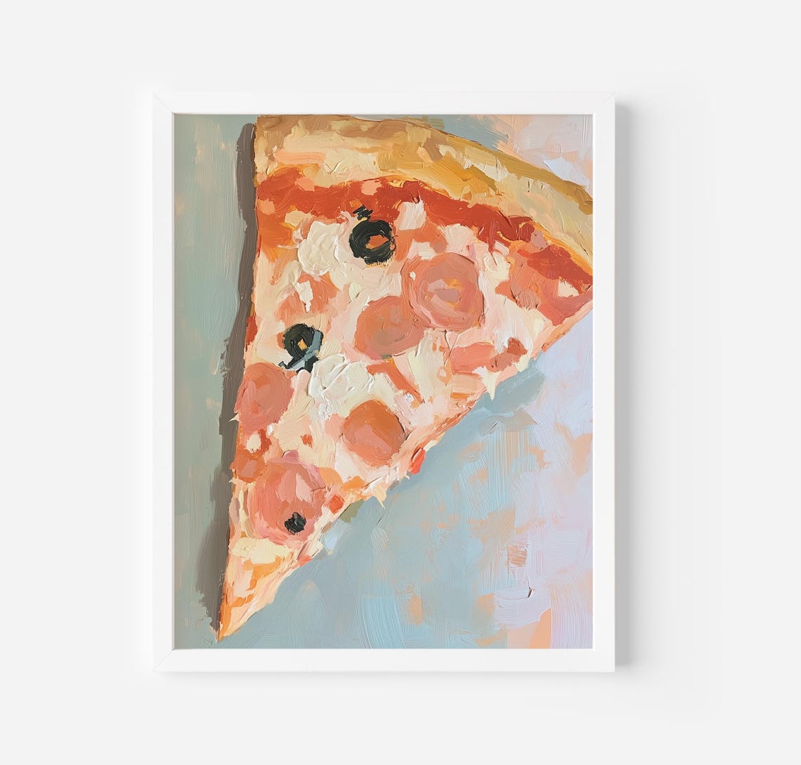 Pepperoni Pizza Slice Pastel Blue Kitchen Food Painting Poster