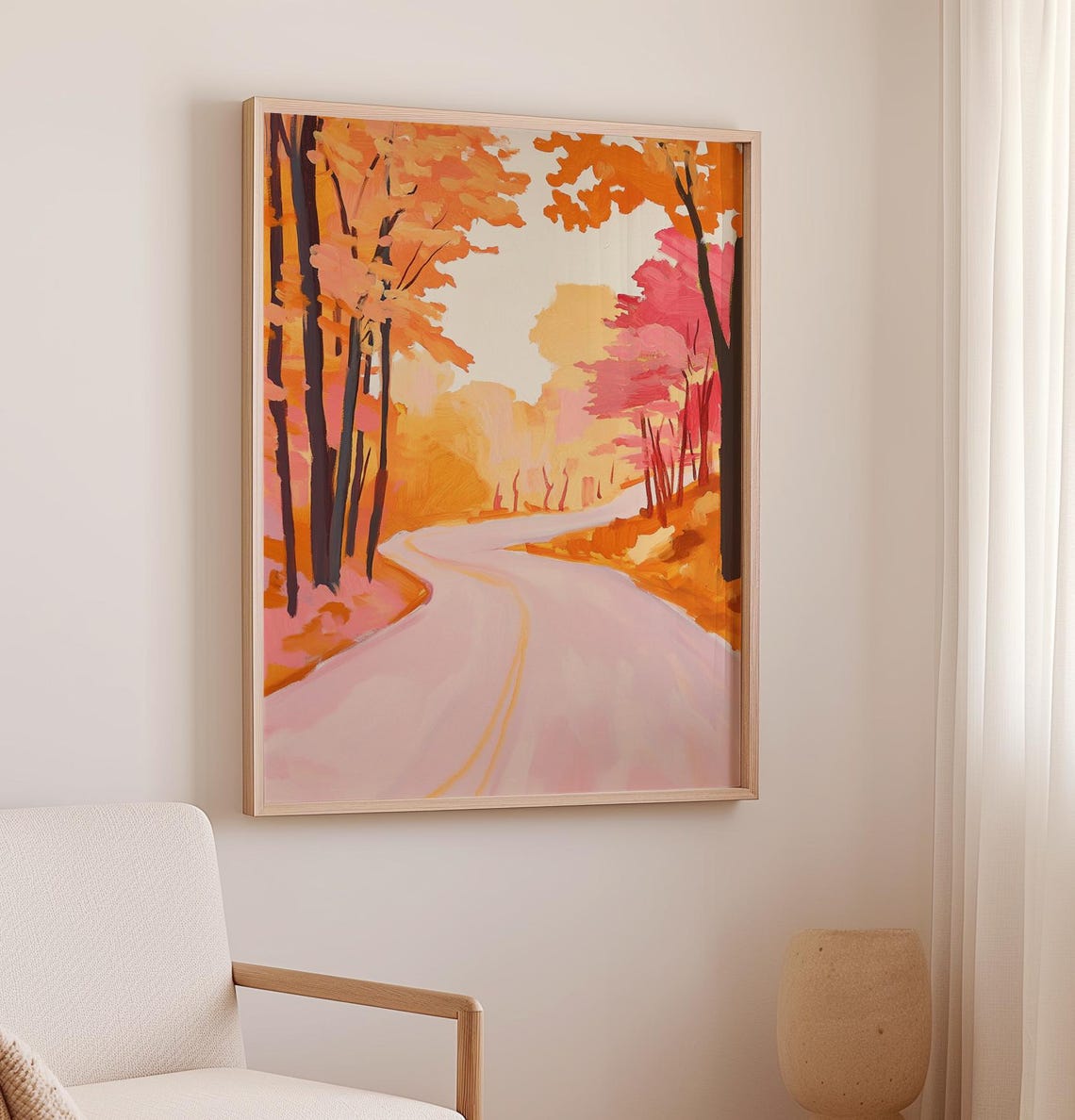 Winding Road Through Autumn Trees Orange Fall Forest Landscape Poster - Image 2