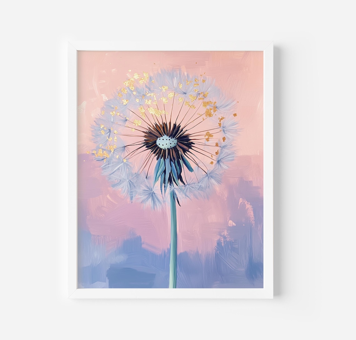 Dandelion Pastel Pink Floral Oil Painting With Gold Accents Poster