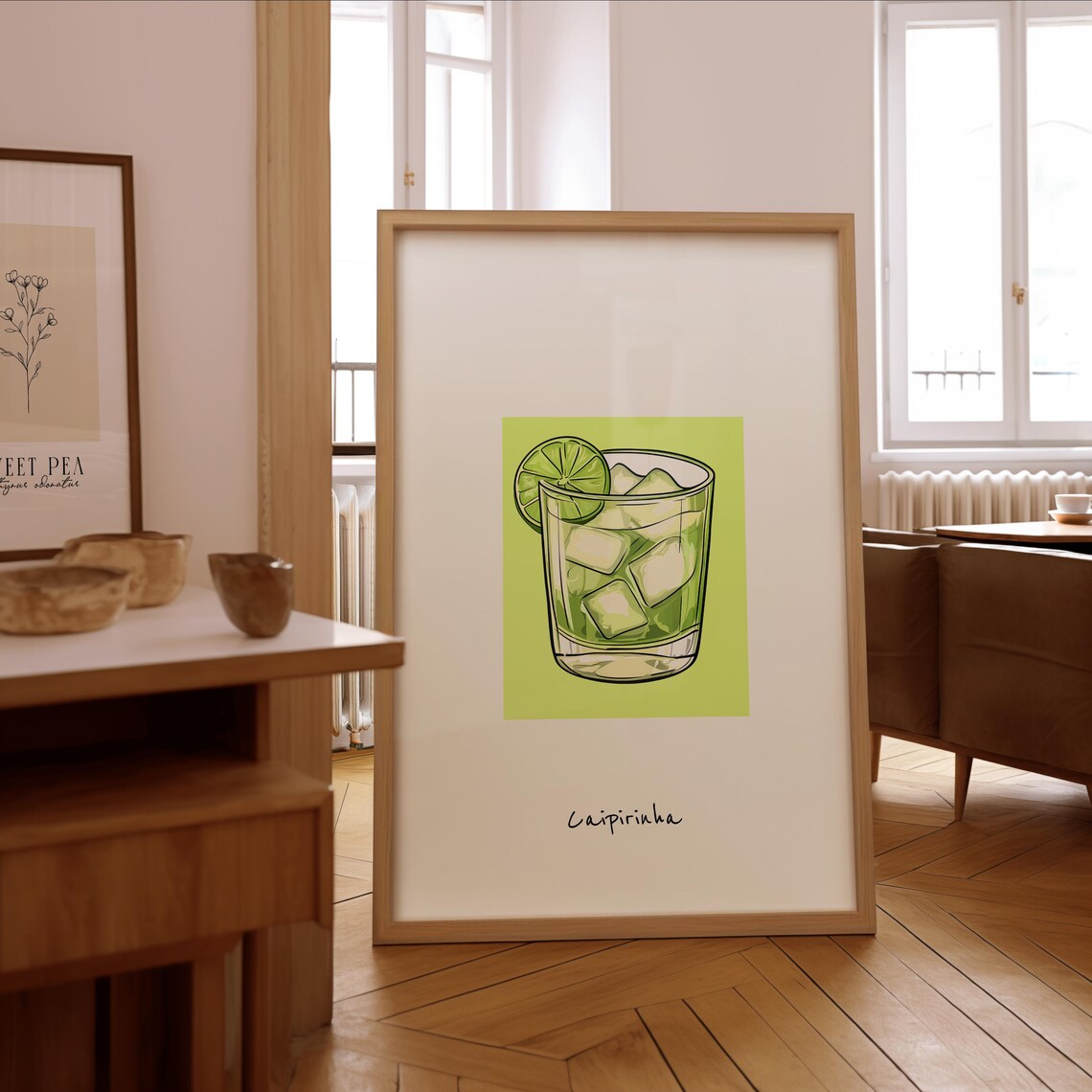 Caipirinha Cocktail Illustration Poster, Bar Wall Art