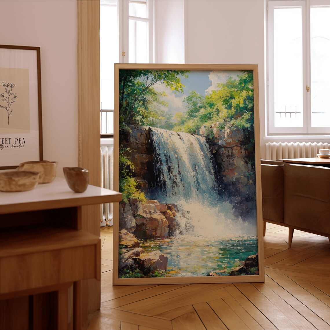 Impressionist Waterfall Vintage Oil Painting Poster