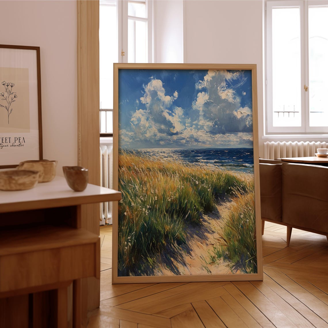 Beach Dune Grasses Ocean Breeze Impressionist Landscape Poster