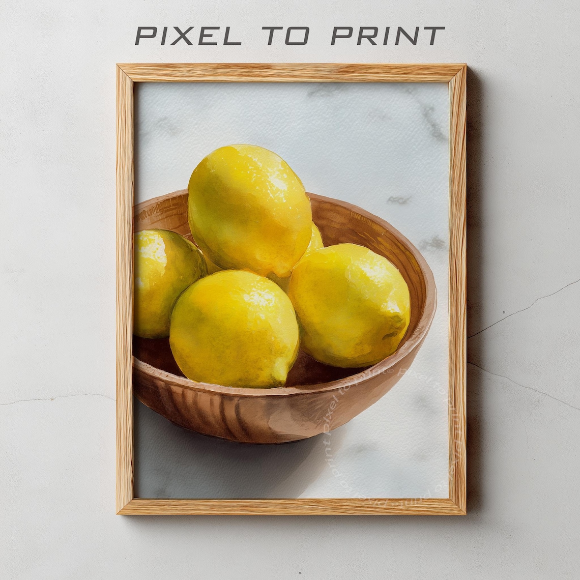 Wooden Bowl of Bright Lemons Watercolor Still Life Kitchen Poster