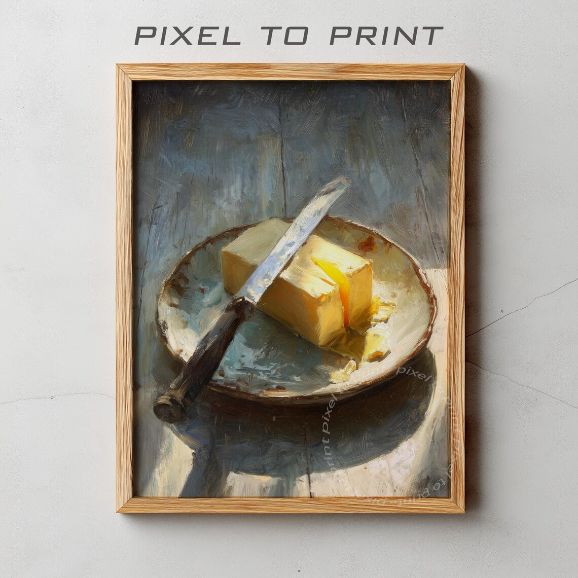 Butter Block Knife Oil Painting Rustic Kitchen Food Still Life Poster