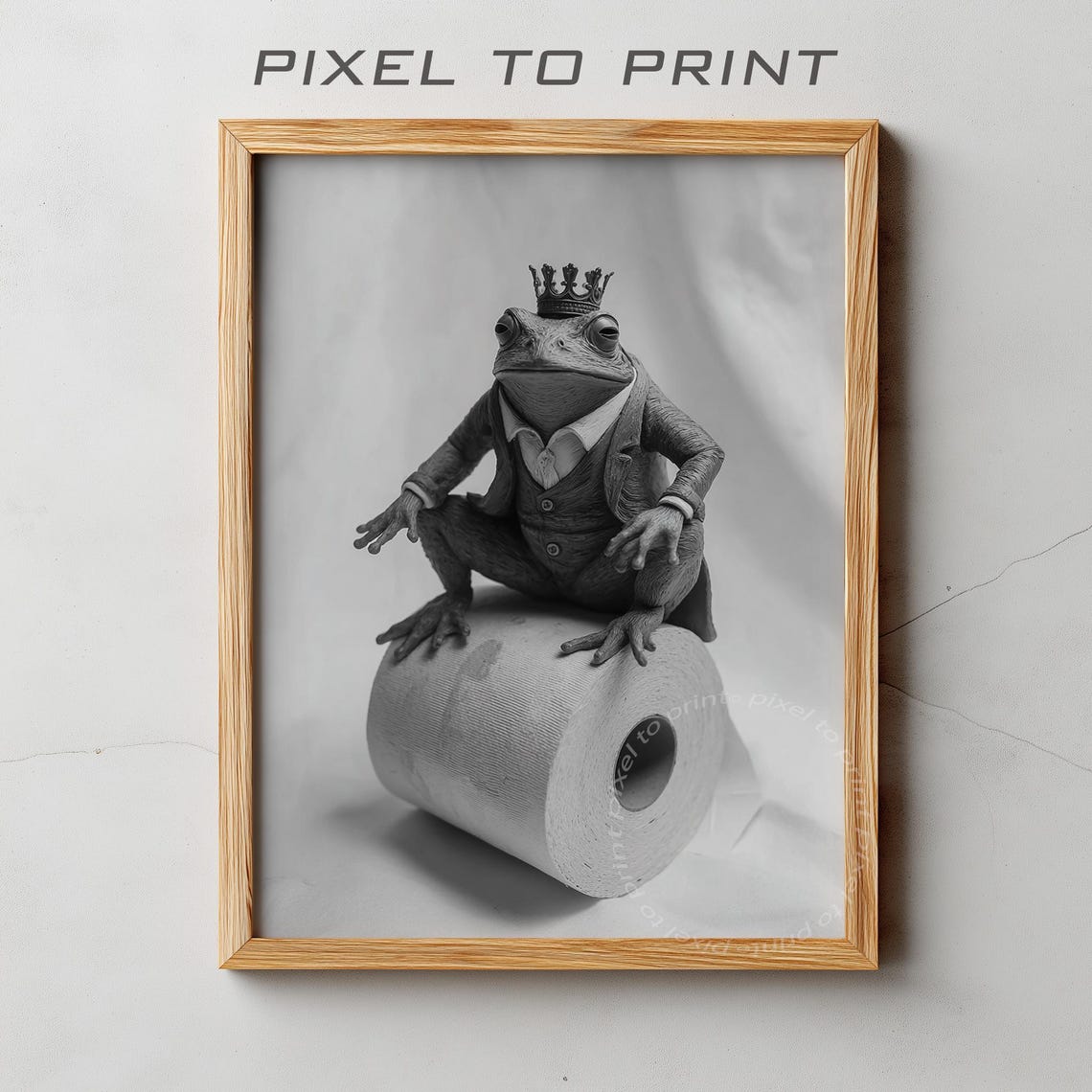 Frog King Wearing Crown Suit On Toilet Roll Funny Bathroom Poster