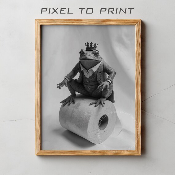 Frog King Wearing Crown Suit On Toilet Roll Funny Bathroom Poster