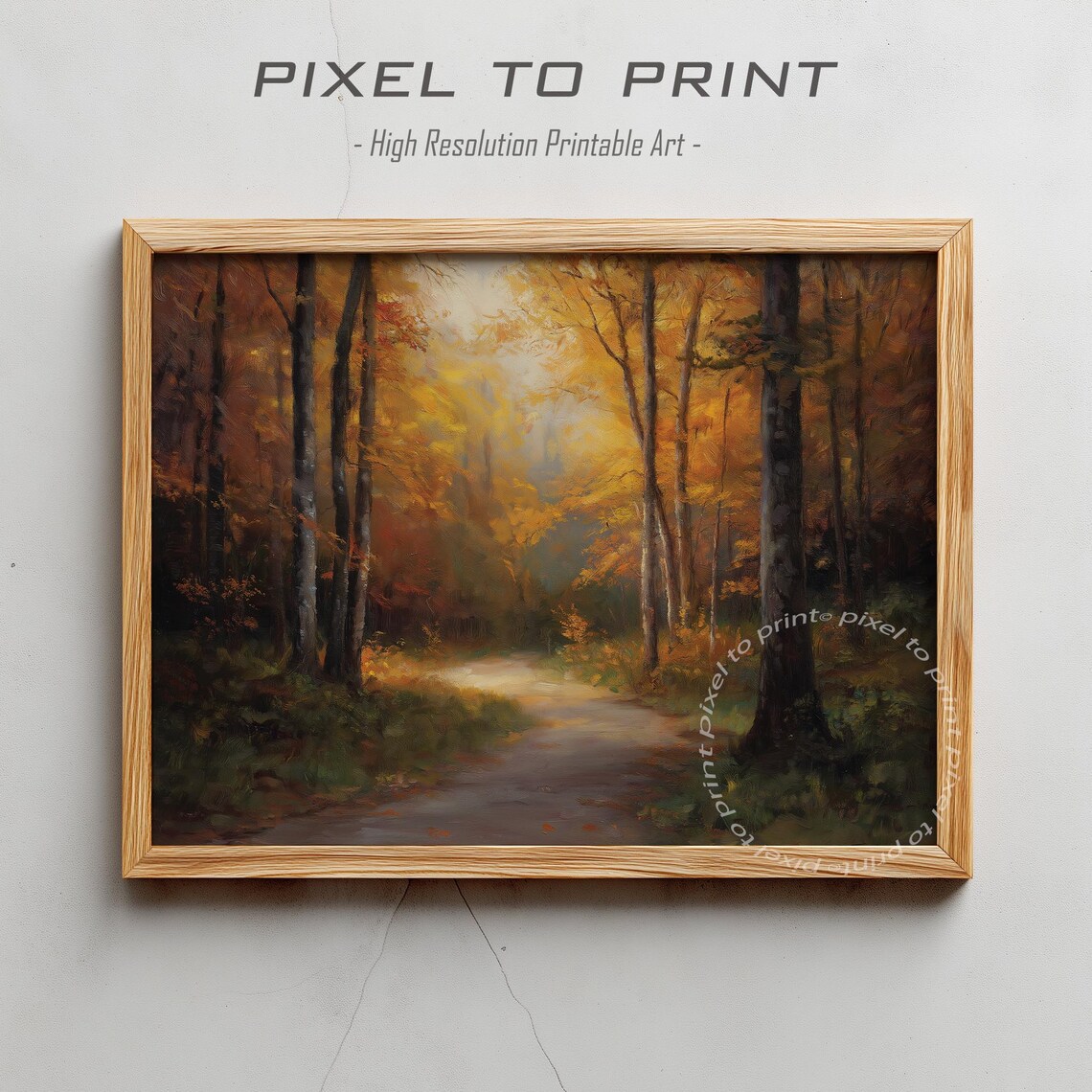 Golden Autumn Forest Path Moody Fall Landscape Oil Painting Poster