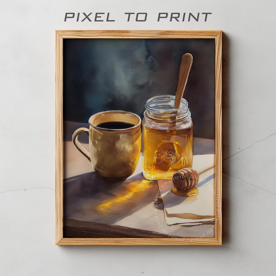 Trendy Kitchen Print Honey And Cup Of Coffee Warm Minimalist Art