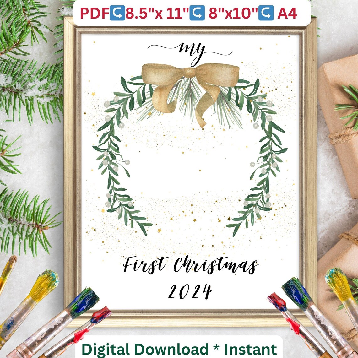 My First Christmas Handprint Footprint Art Print - Image 2