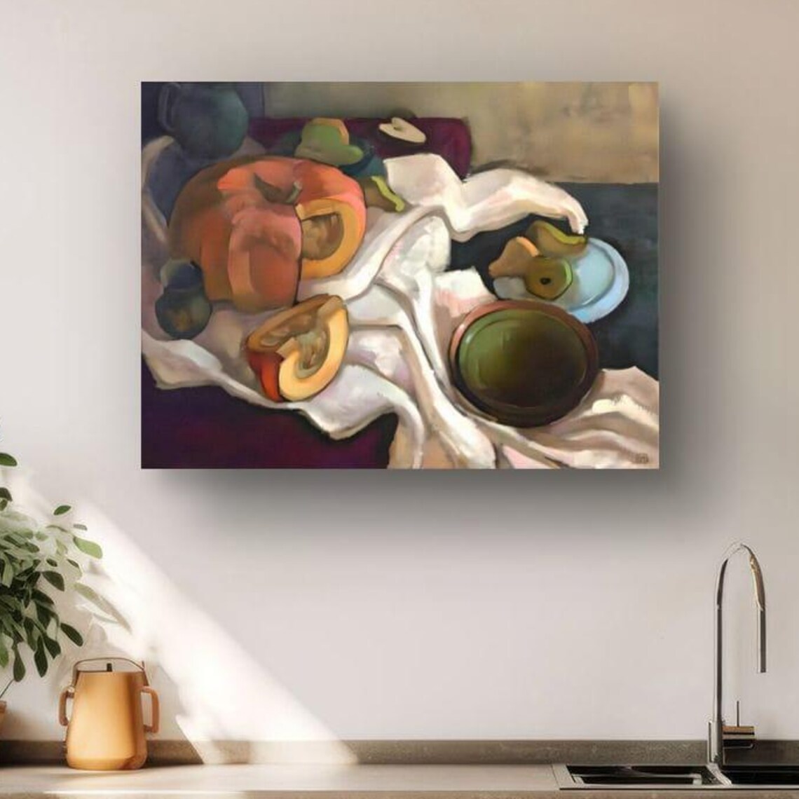 Pumpkin Still Life Canvas Print Rustic Kitchen Wall Art Farmhouse Decor