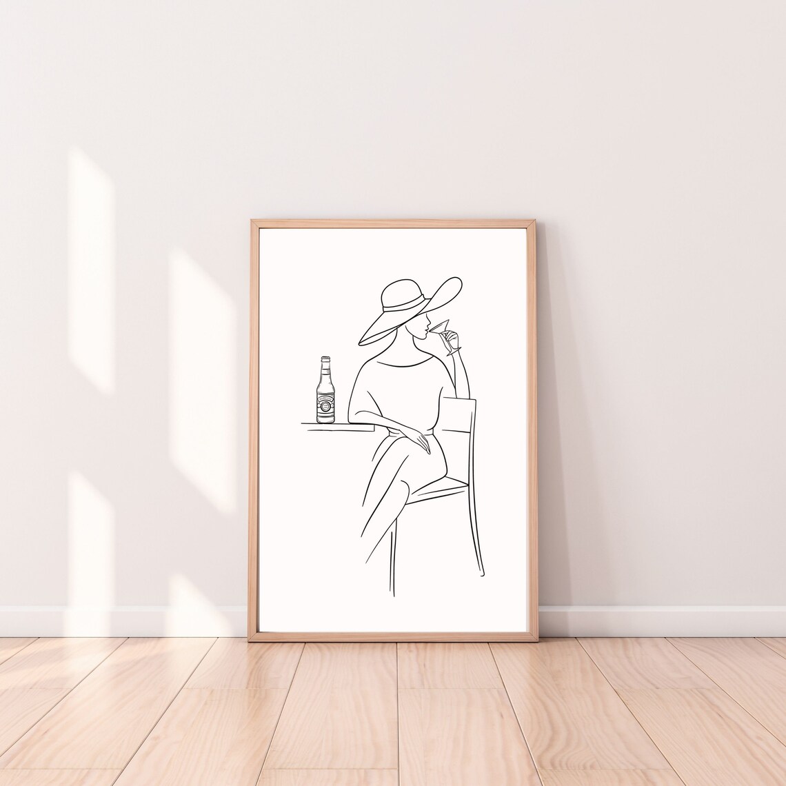 Minimalist Line Art Woman With Martini Chic Fashion Drawing Wall Art - Image 2
