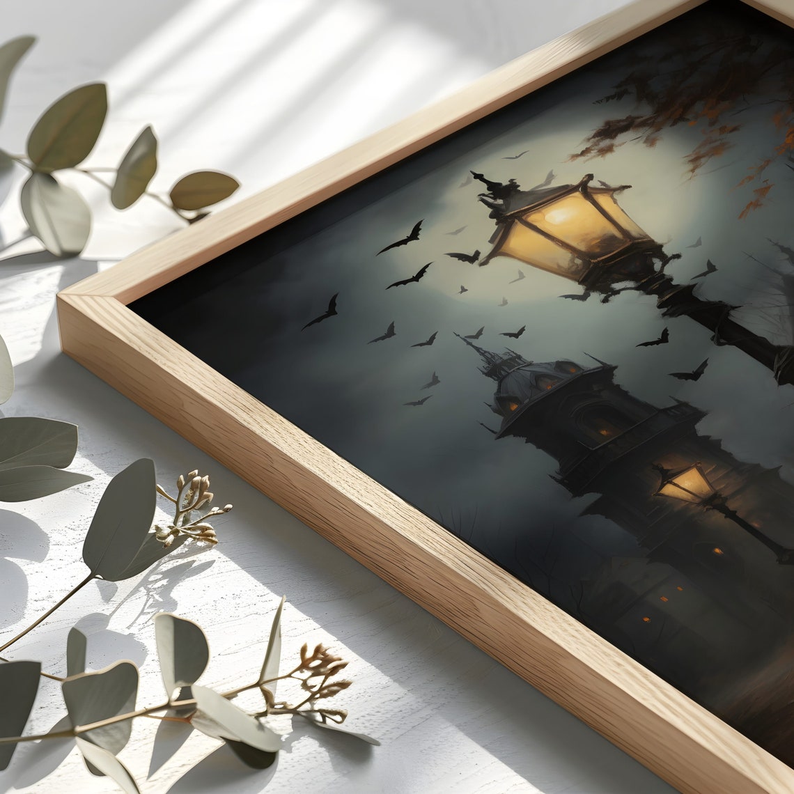 Victorian Street Lamp Gothic Night Bats Spooky Halloween Poster - Image 2
