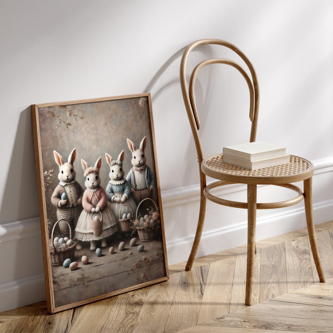 Bunny Family in Vintage Clothes Easter Eggs Spring Rabbit Poster - Image 2
