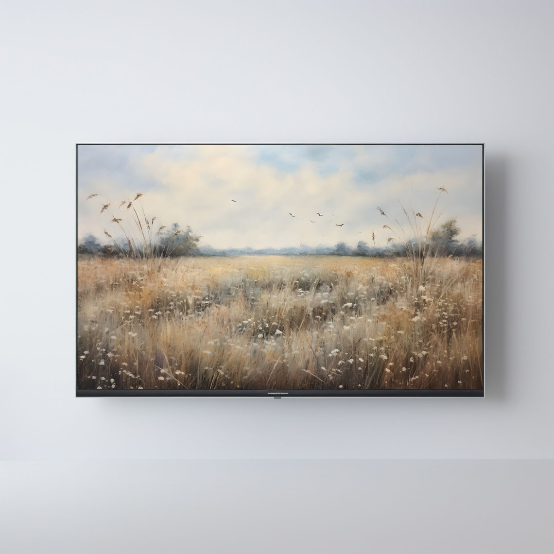 Golden Wildflower Field with Birds Vintage Prairie Landscape Poster - Image 2