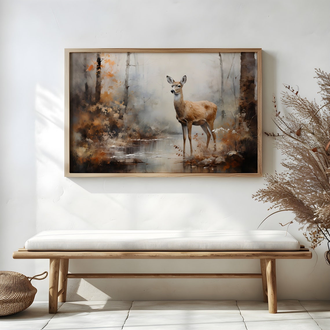 Deer Misty Autumn Forest Stream Wildlife Vintage Fall Poster - Image 3