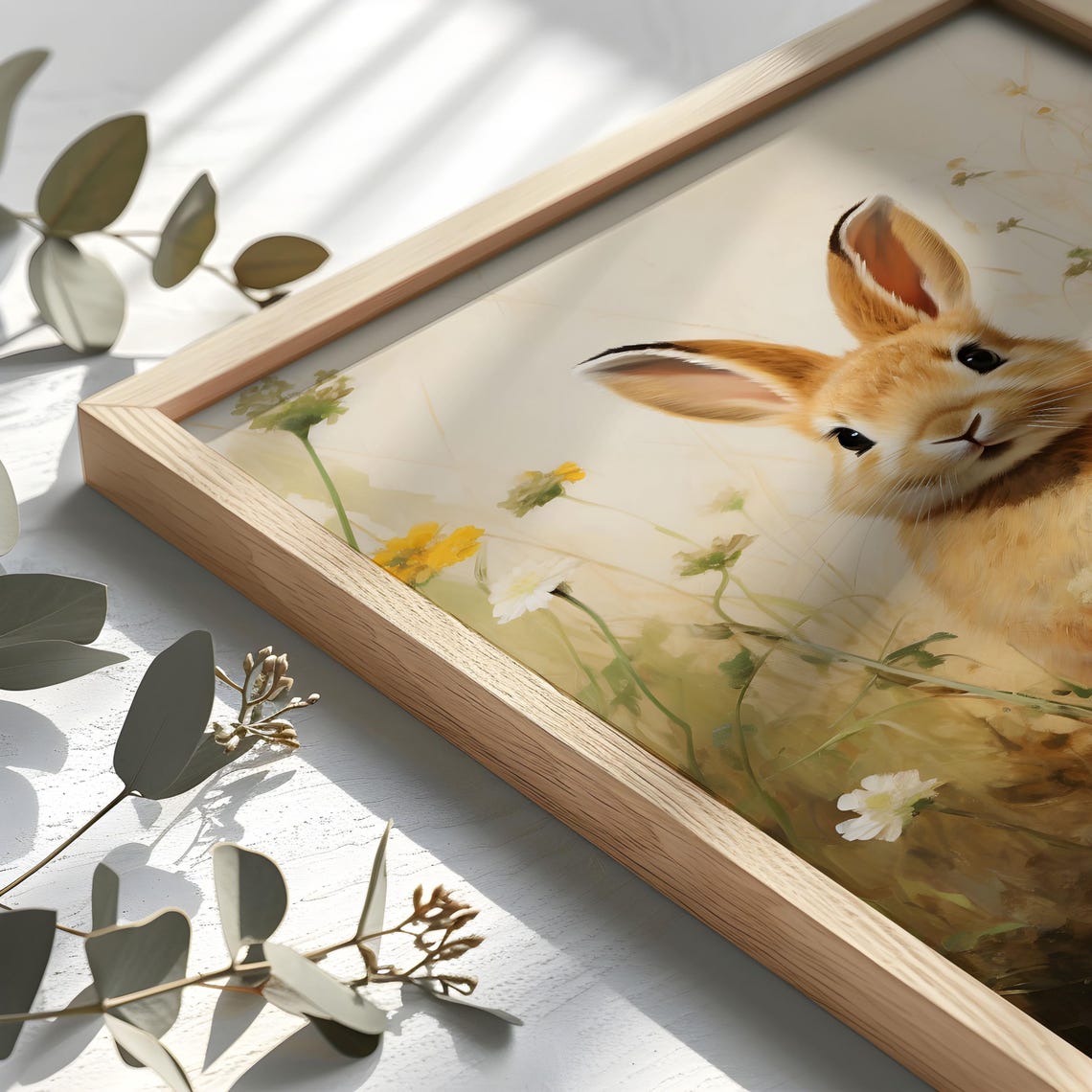Spring Bunny Painting Easter Wall Art Cute Rabbit Artwork Woodland Animal Nursery Art Print Floral Easter Wall Decor Ew05 - Image 2