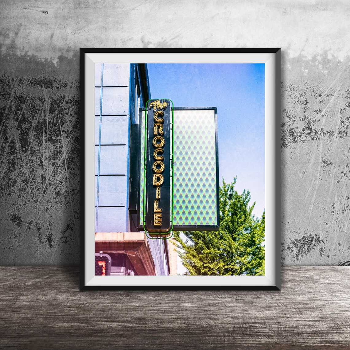 The Crocodile Vertical Gold Neon Sign Music Venue Photography Poster