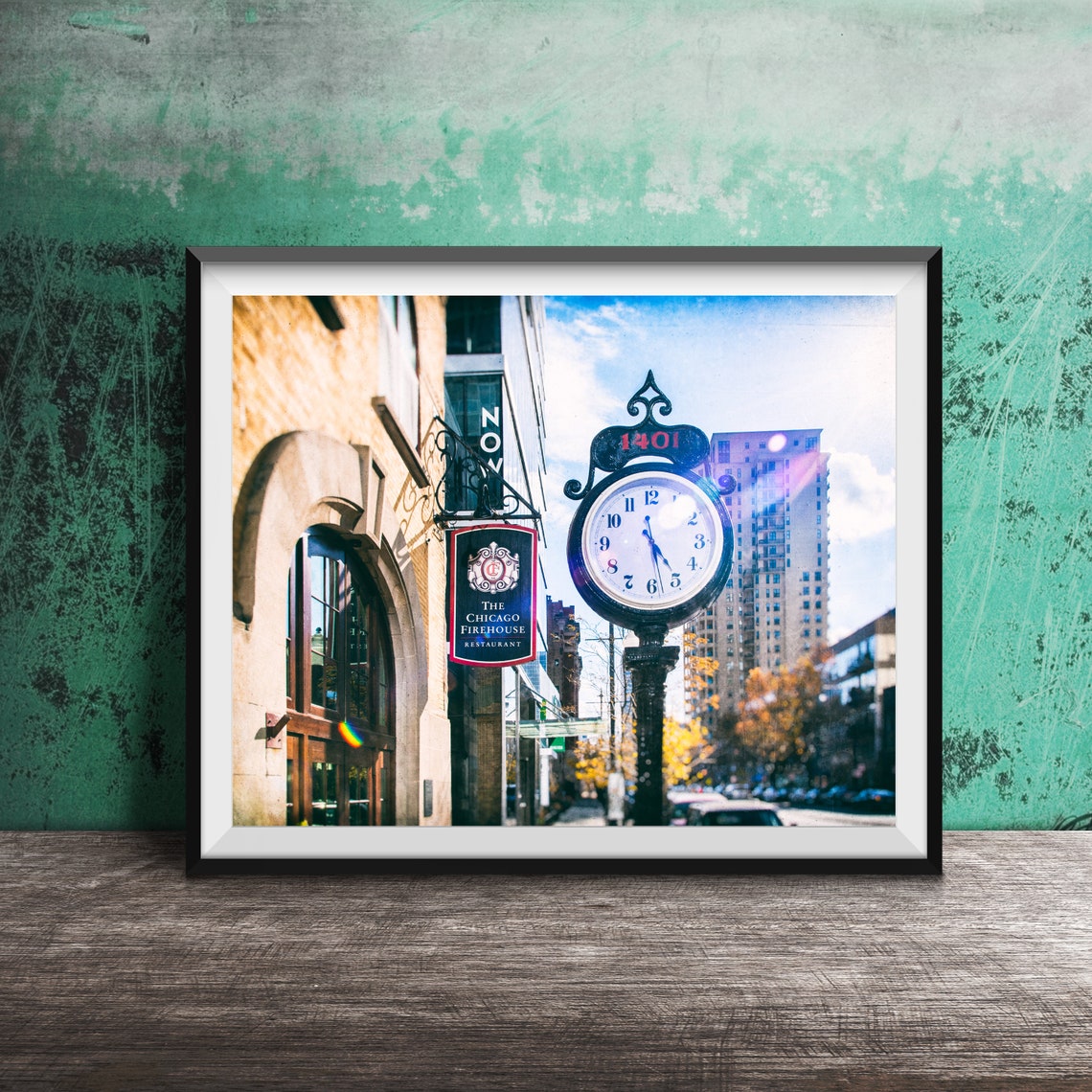 Chicago Firehouse Restaurant Vintage Street Clock Sign Photo Poster