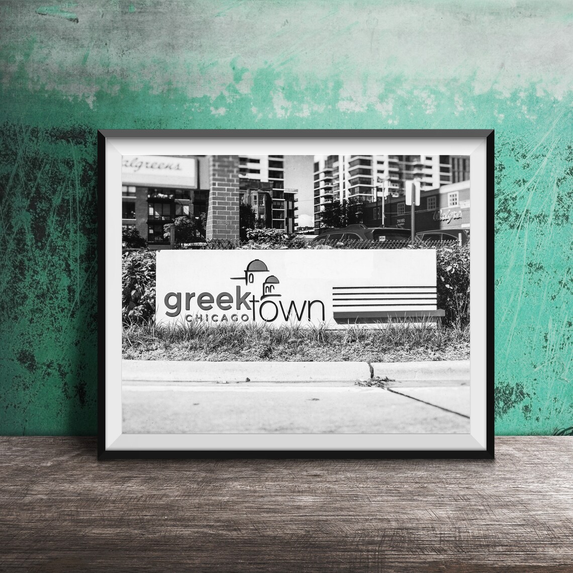 Greektown Chicago Neighborhood Gateway Blue Stone Marker Poster - Image 2