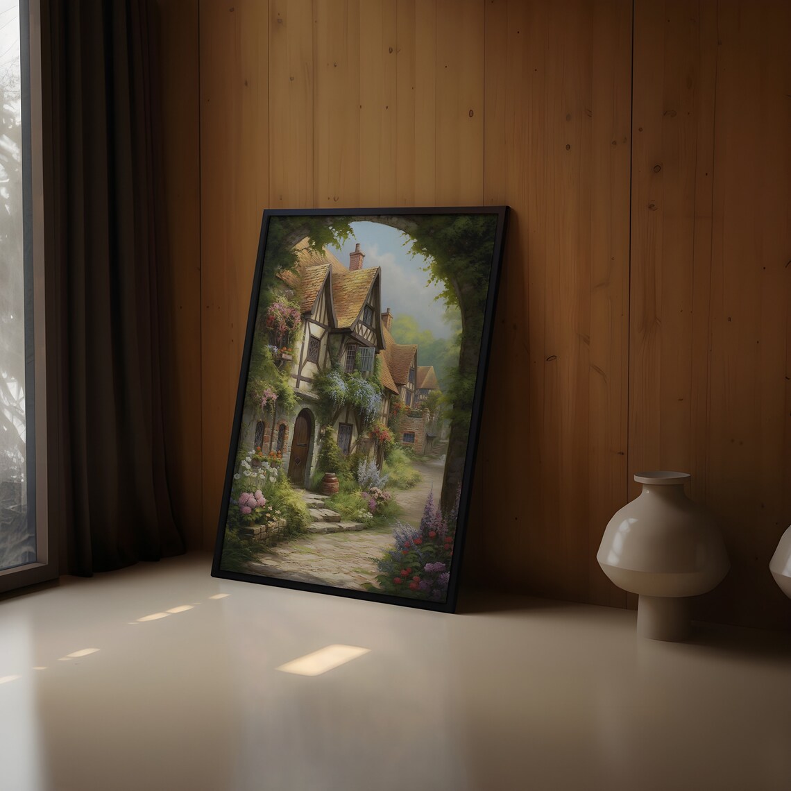 Old English Cottages Village Scene Art Print, Cottagecore - Image 4