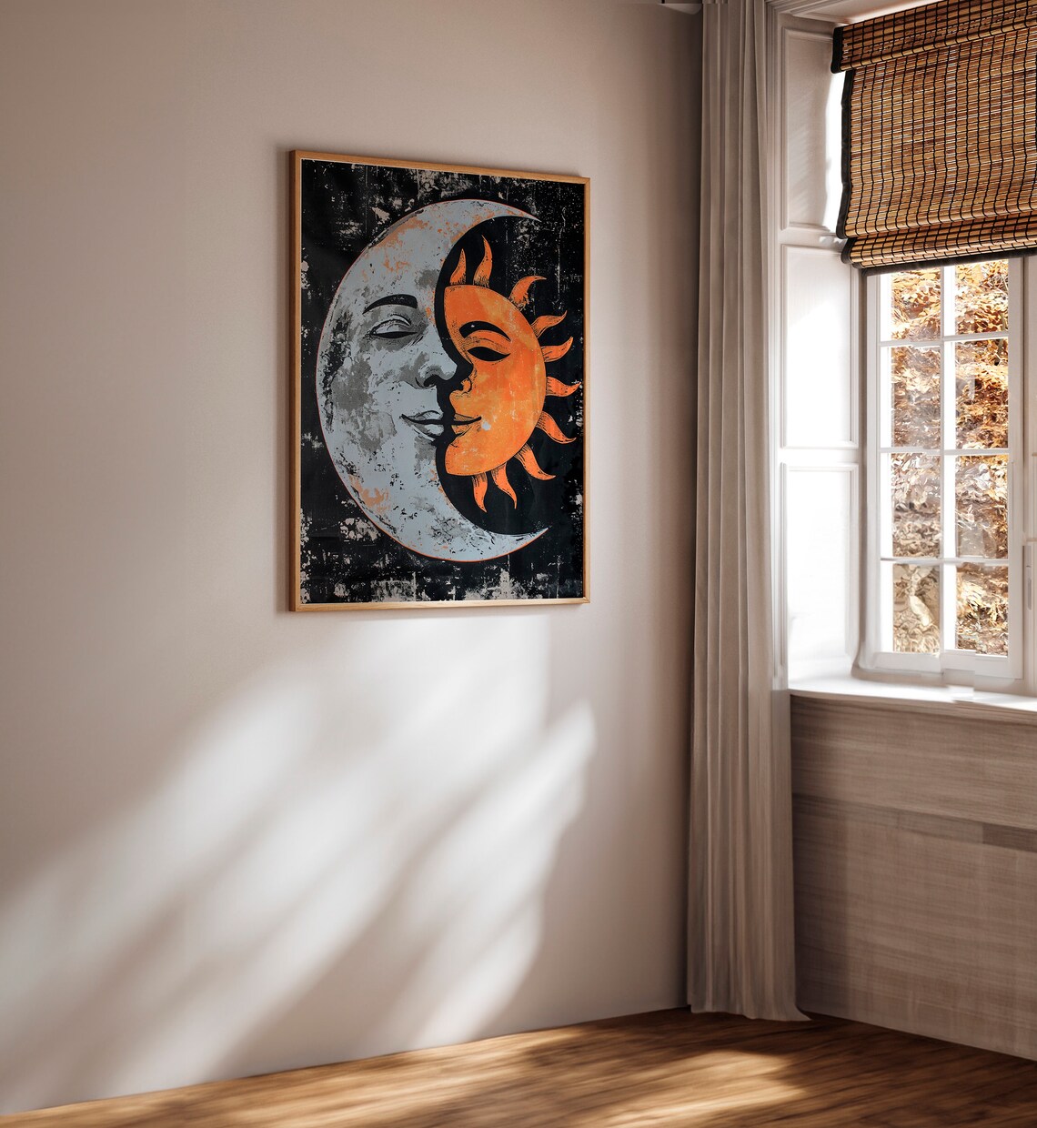 Sun and Moon With Faces Abstract Art Print - Image 2