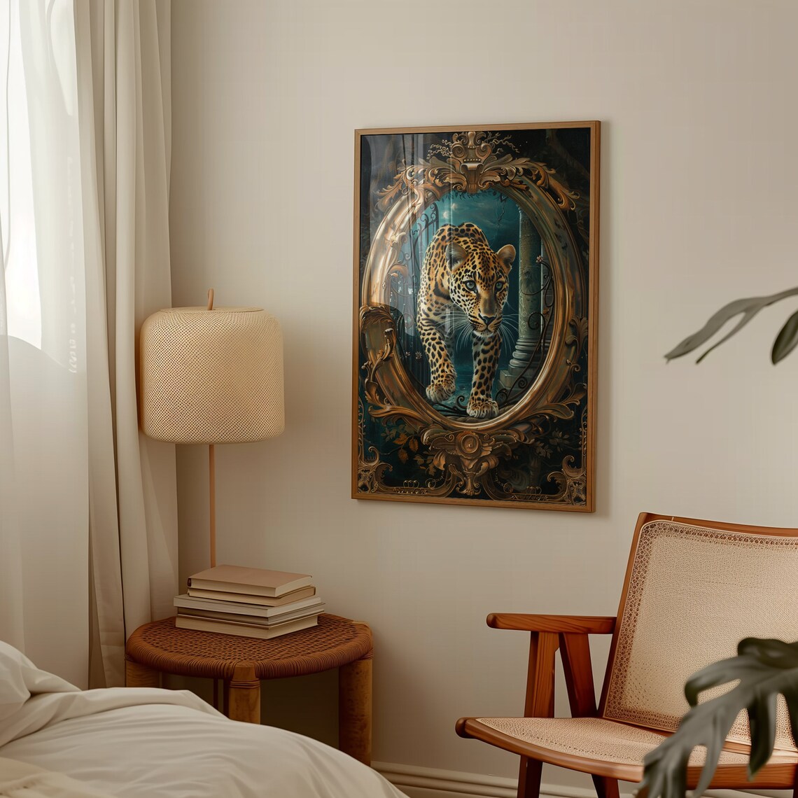 Leopard Through Gold Frame Art Print, Maximalist - Image 2