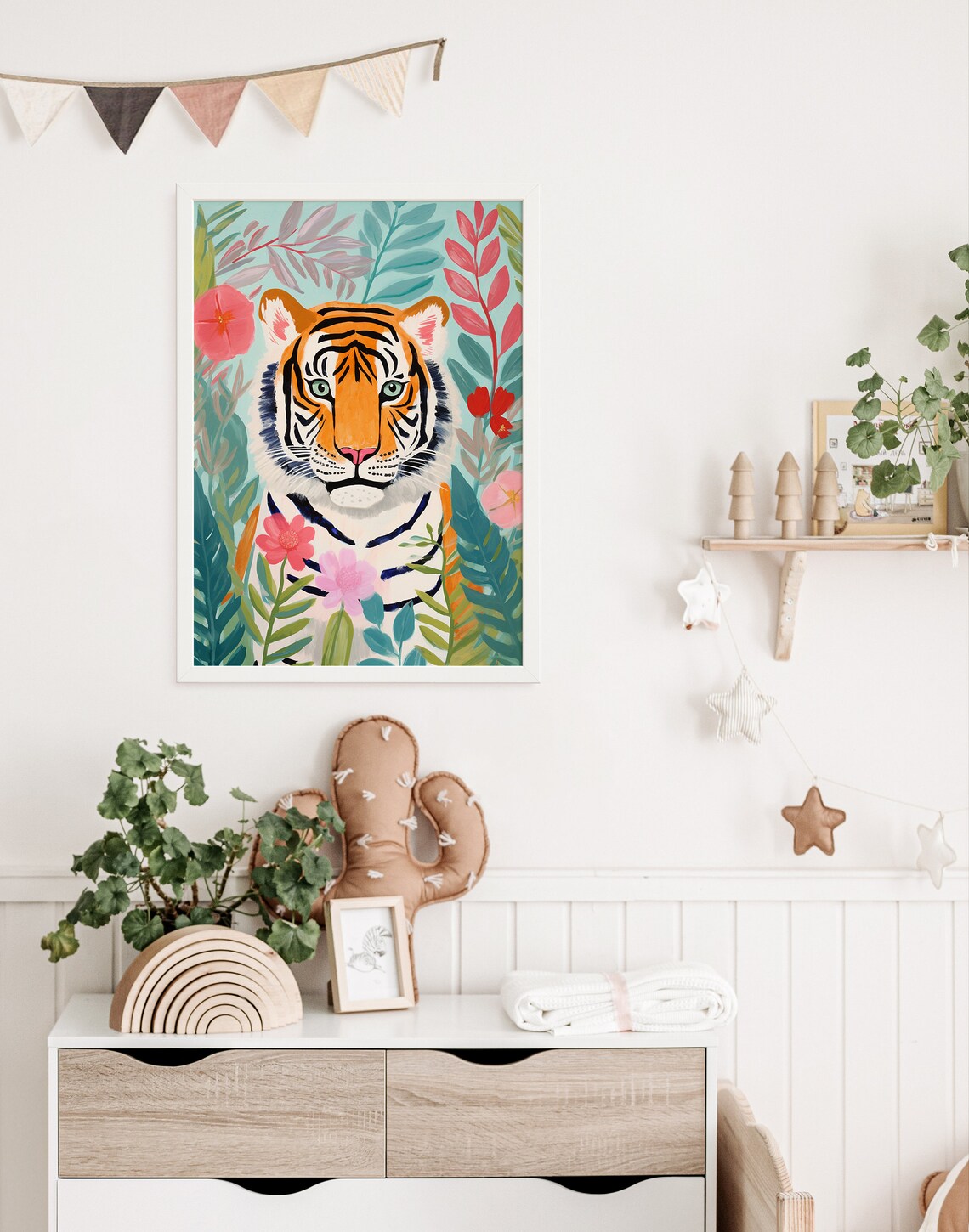 Tiger In Pastel Botanical Jungle Art Print - Image 2