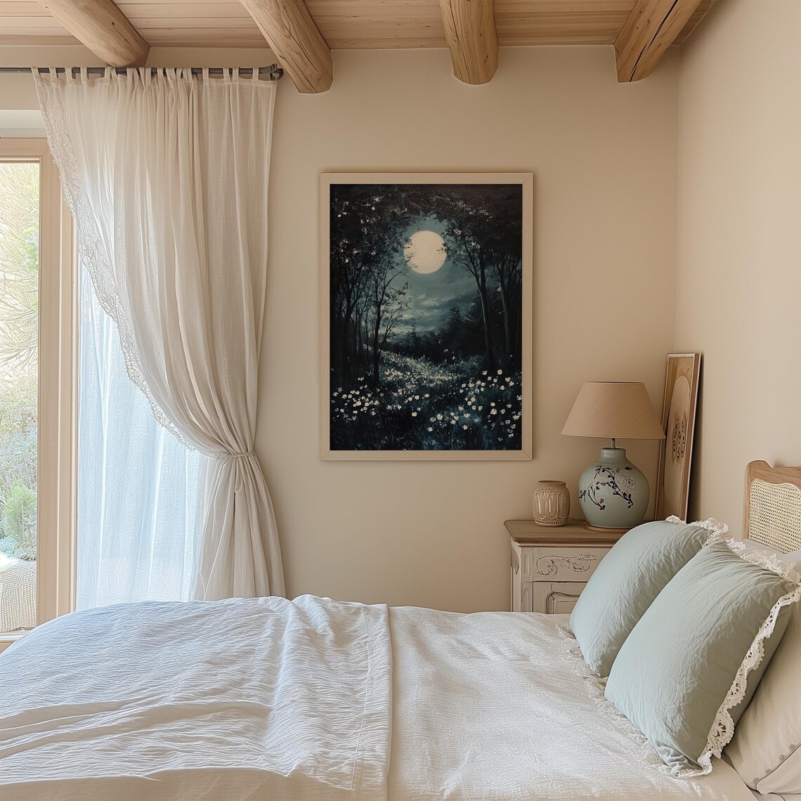 Moody Moon Above Woodland Art Print, Cottagecore Night - Image 3