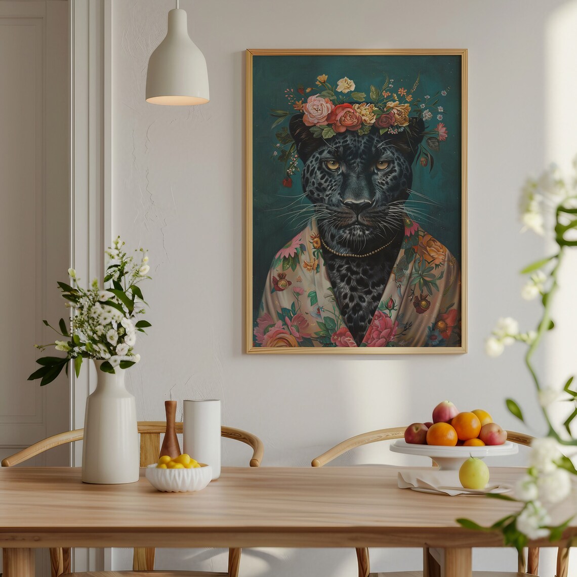 Black Panther With Flower Crown, Maximalist Portrait - Image 4